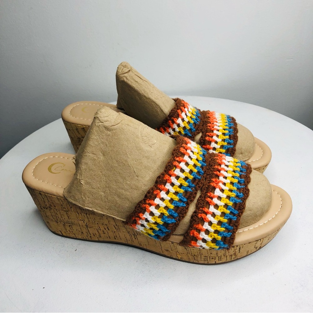 Comfort multi color crochet wedge sandals SZ 8. RR1 - Picture 9 of 11